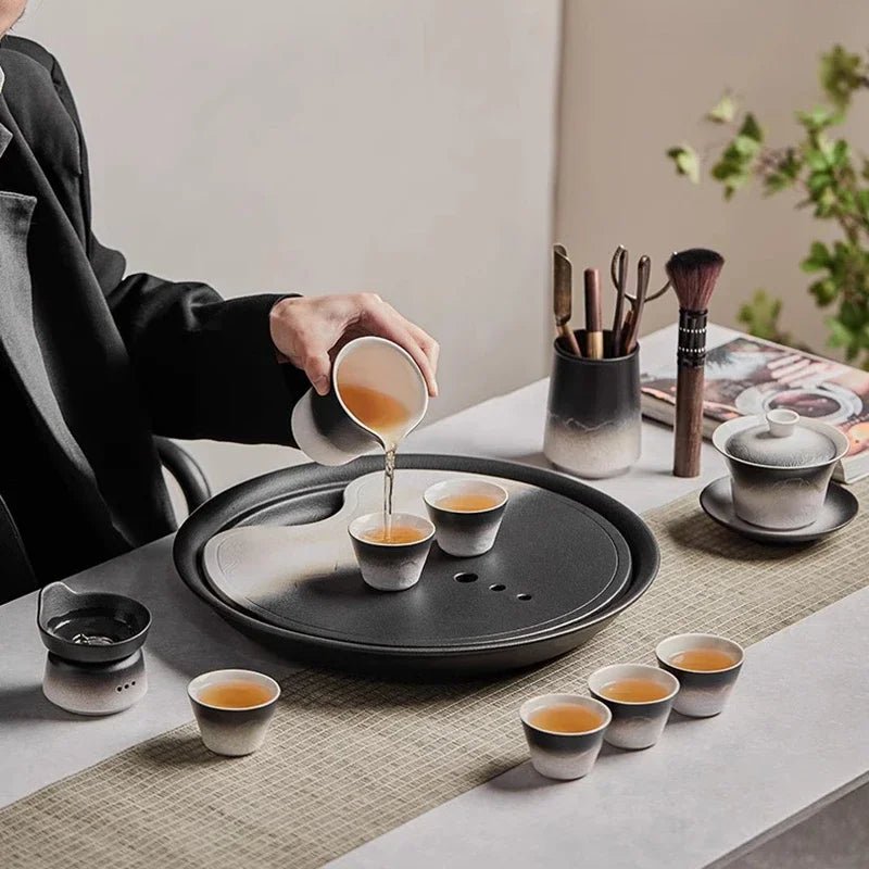 Service à Thé Complet Porcelaine Luxe Style Japonais Kung Fu Théière Infuseur Tasses Soucoupes Plateau Céramique 6 - 9 Personnes - Cuisine Chez Nadine