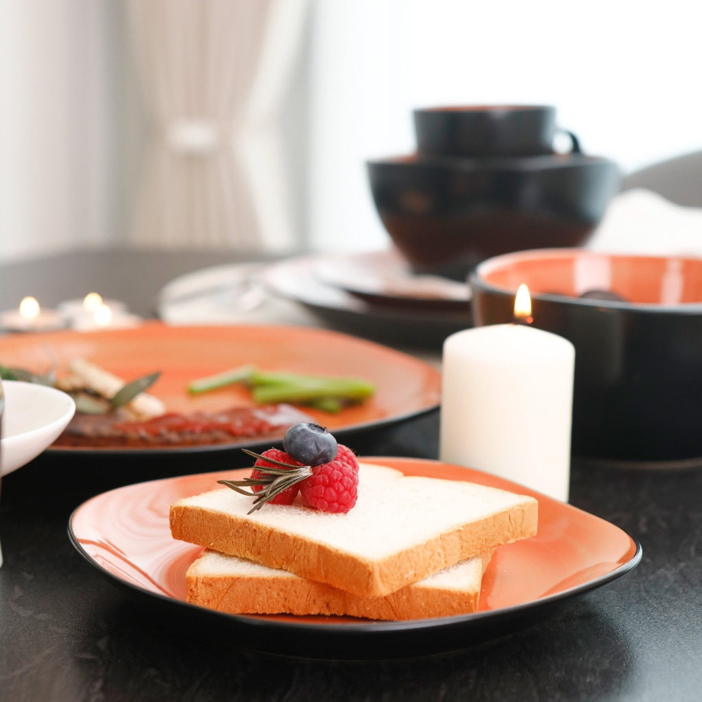 Service de vaisselle 16 pièces - Assiettes carrées, bols et tasses pour 4 personnes - Style moderne - Cuisine Chez Nadine