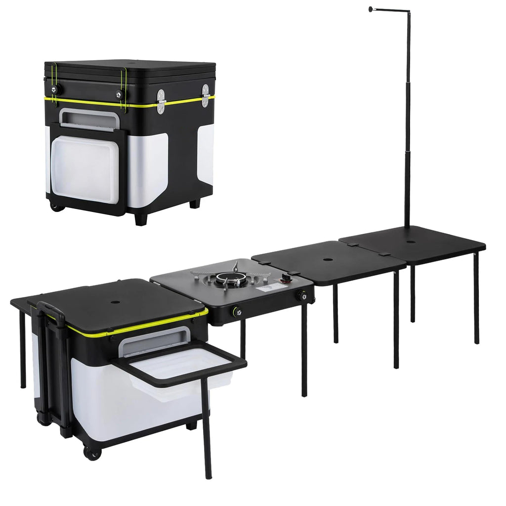Station Cuisine Camping Pliable Multifonction - Table Portable avec Rangement et Réchaud - 16L Acier Inoxydable pour BBQ Plage Voyage - Cuisine Chez Nadine