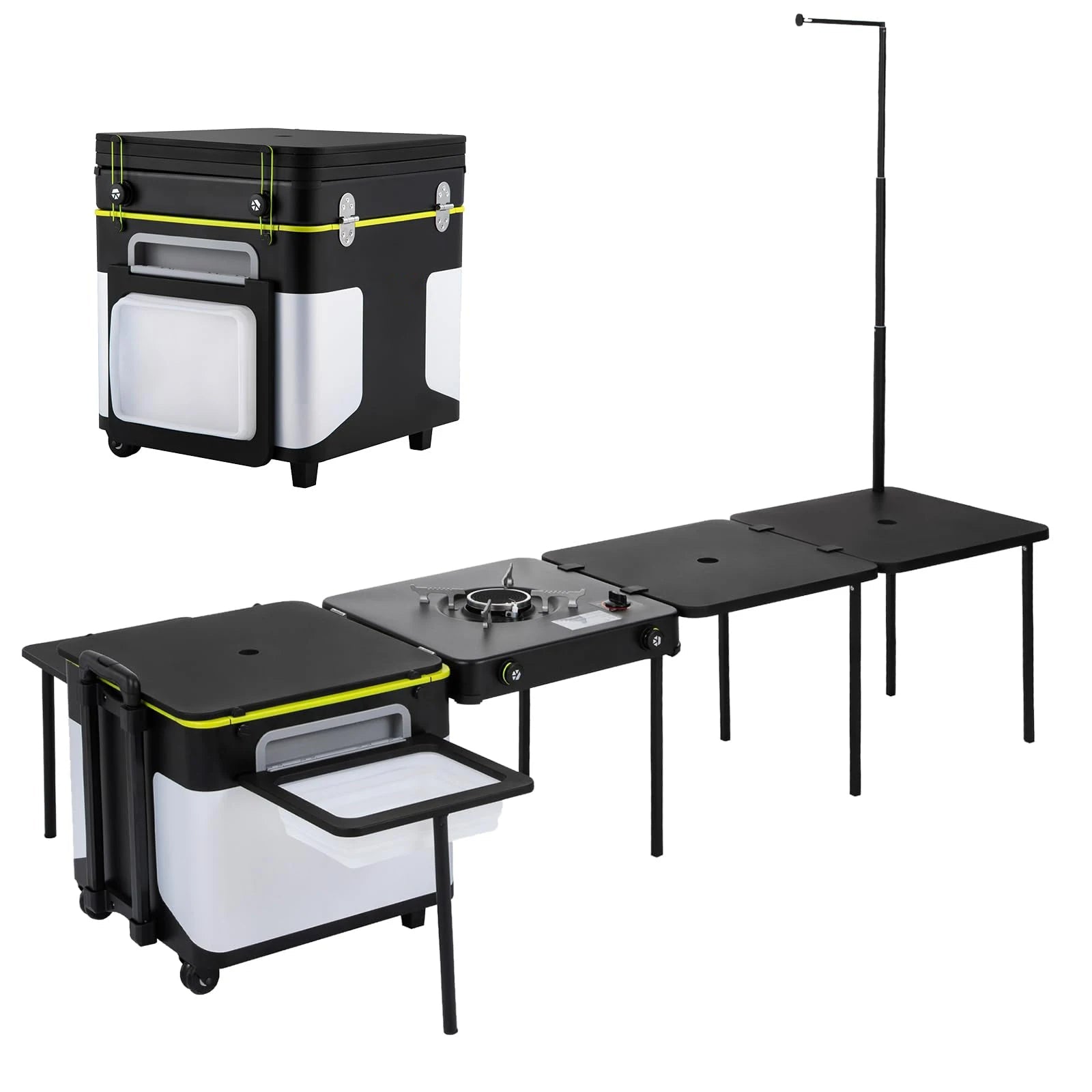 Station Cuisine Camping Pliable Multifonction - Table Portable avec Rangement et Réchaud - 16L Acier Inoxydable pour BBQ Plage Voyage - Cuisine Chez Nadine