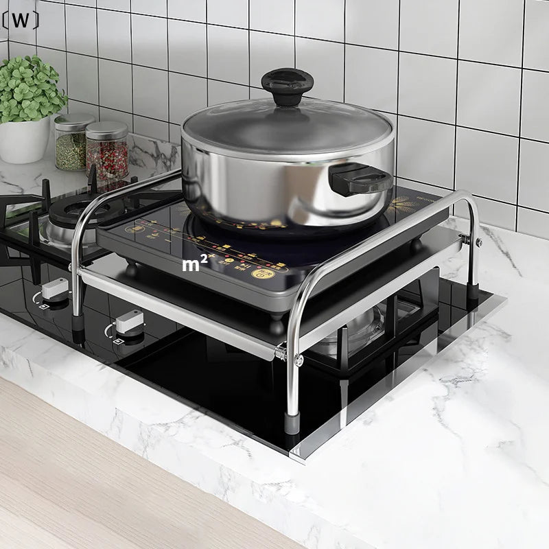 Support de Cuisinière à Induction en Acier Inoxydable Multifonctionnel sur Pied - Étagère pour Plaque de Cuisson et Cuisinière à Gaz - Cuisine Chez Nadine