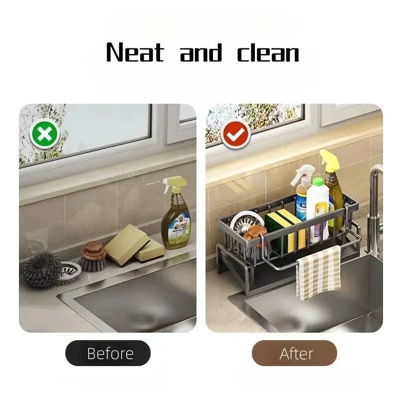Support Organiseur pour Éponge de Cuisine avec Drainage - Porte - Savon et Range - Torchons Multifonction Grande Capacité - Cuisine Chez Nadine