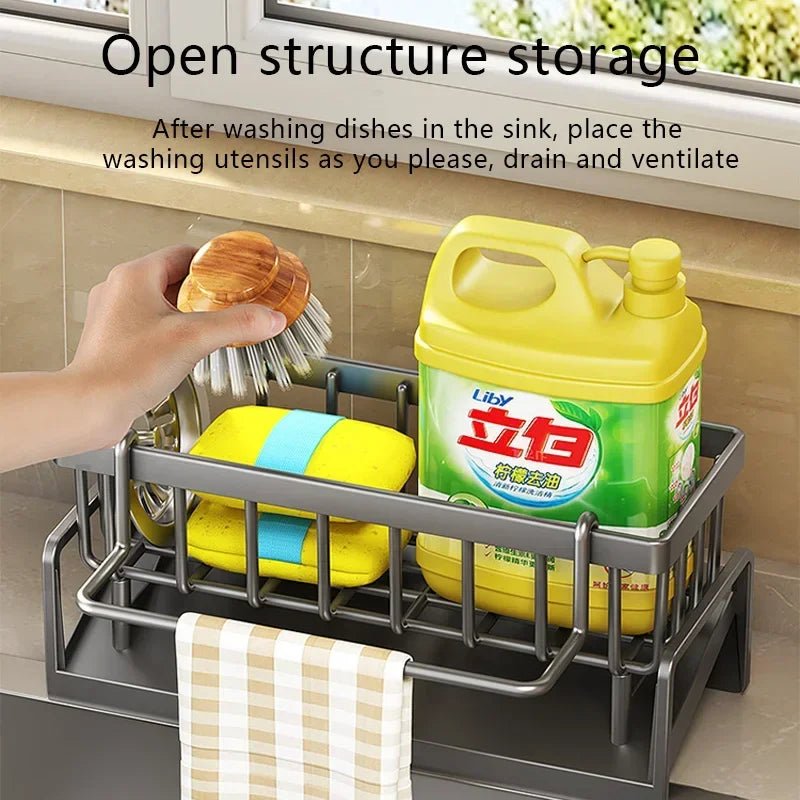 Support Organiseur pour Éponge de Cuisine avec Drainage - Porte - Savon et Range - Torchons Multifonction Grande Capacité - Cuisine Chez Nadine