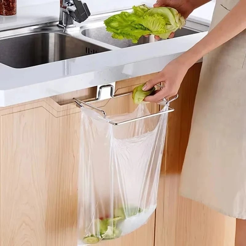 Support Porte - Sacs Poubelle pour Porte de Placard - Acier Inoxydable Réutilisable Argenté - Cuisine Chez Nadine