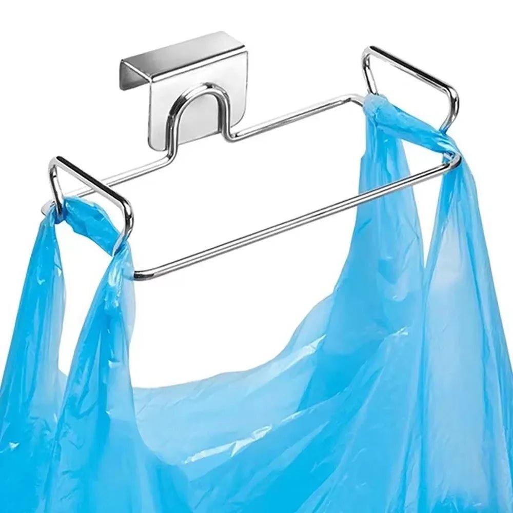 Support Porte - Sacs Poubelle pour Porte de Placard - Acier Inoxydable Réutilisable Argenté - Cuisine Chez Nadine