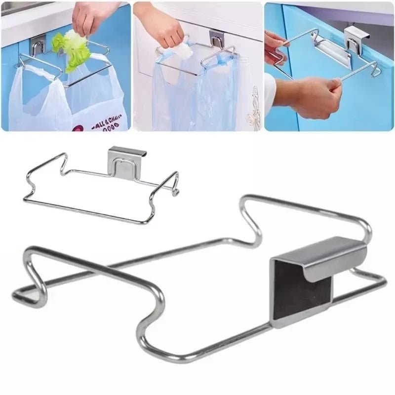 Support Porte - Sacs Poubelle pour Porte de Placard - Acier Inoxydable Réutilisable Argenté - Cuisine Chez Nadine