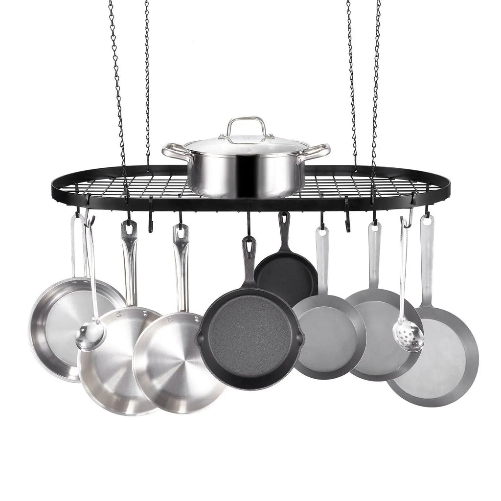 Support Suspendu pour Casseroles 81cm avec 12 Crochets - Porte - Ustensiles Plafond Capacité 36kg - Cuisine Chez Nadine