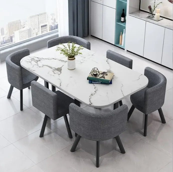 Table à manger luxe en marbre avec pieds en acier inoxydable doré - Design moderne rectangulaire - Cuisine Chez Nadine