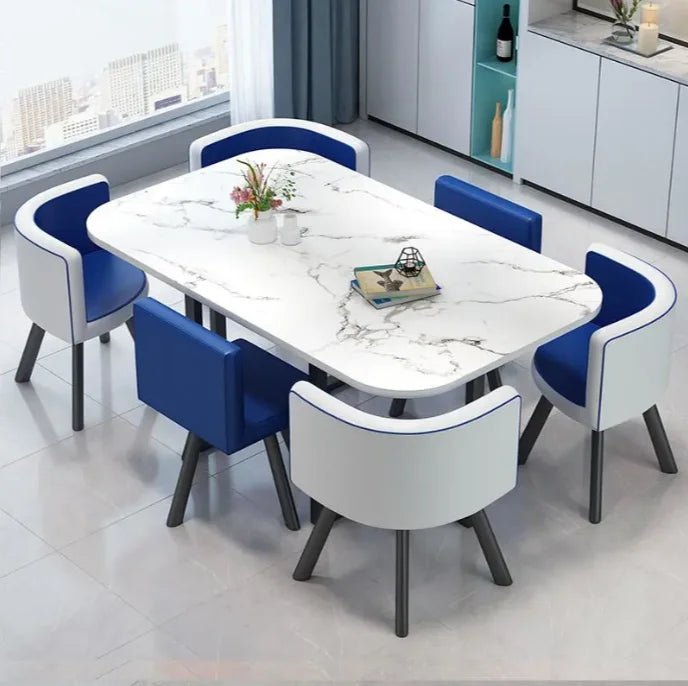Table à manger luxe en marbre avec pieds en acier inoxydable doré - Design moderne rectangulaire - Cuisine Chez Nadine