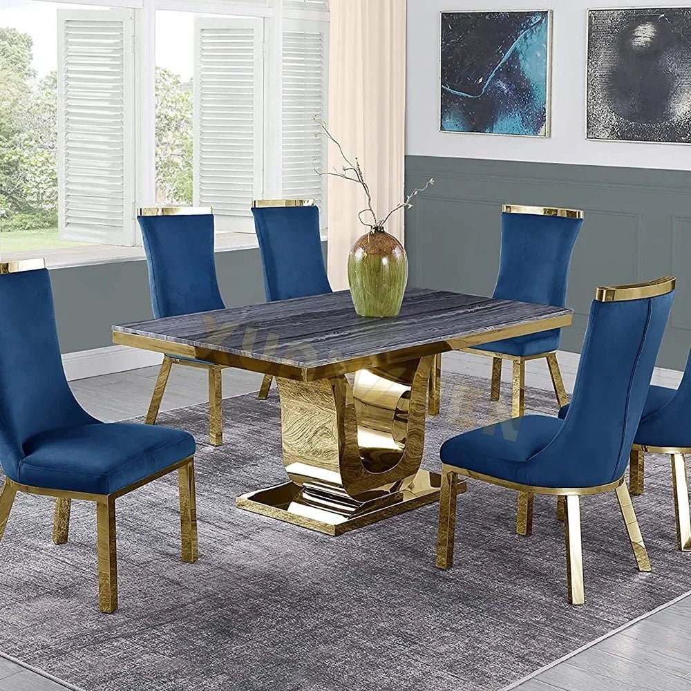 Table à manger luxe en marbre et acier inoxydable - Design moderne blanc pour salle à manger - Cuisine Chez Nadine