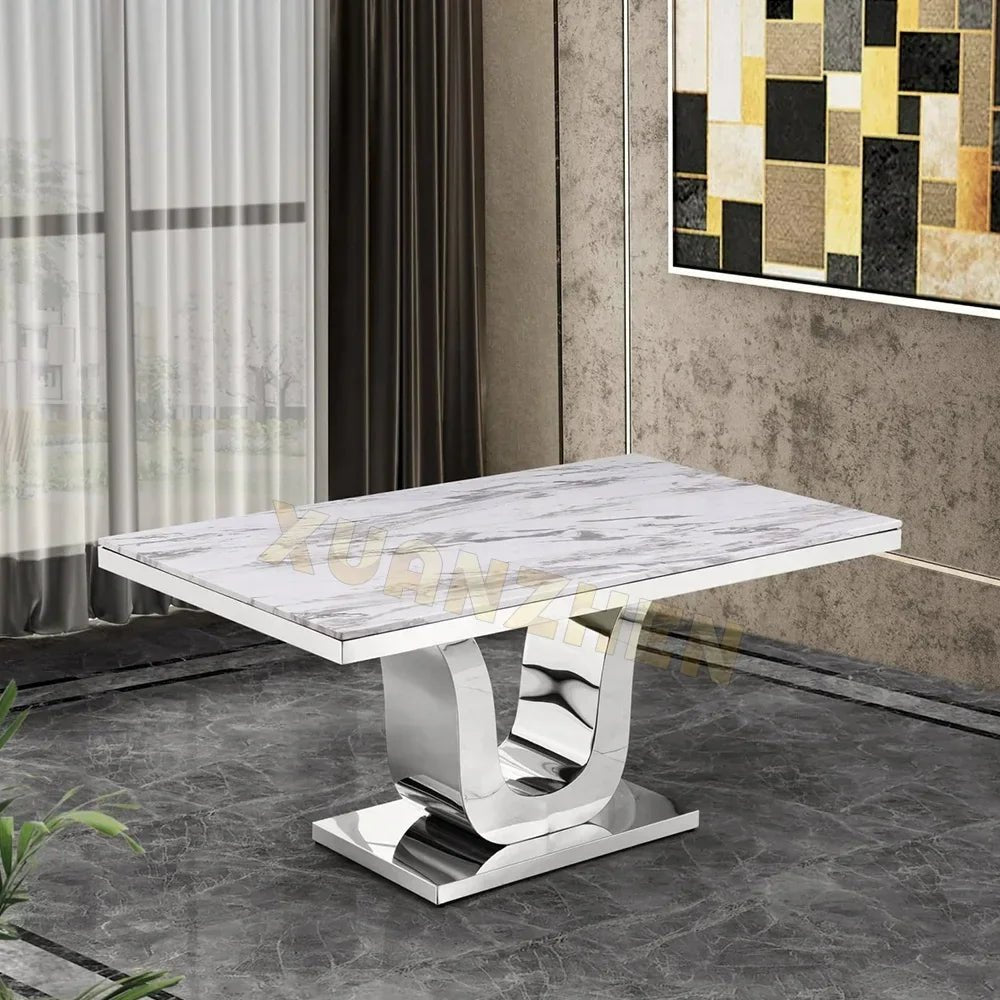 Table à manger luxe en marbre et acier inoxydable - Design moderne blanc pour salle à manger - Cuisine Chez Nadine