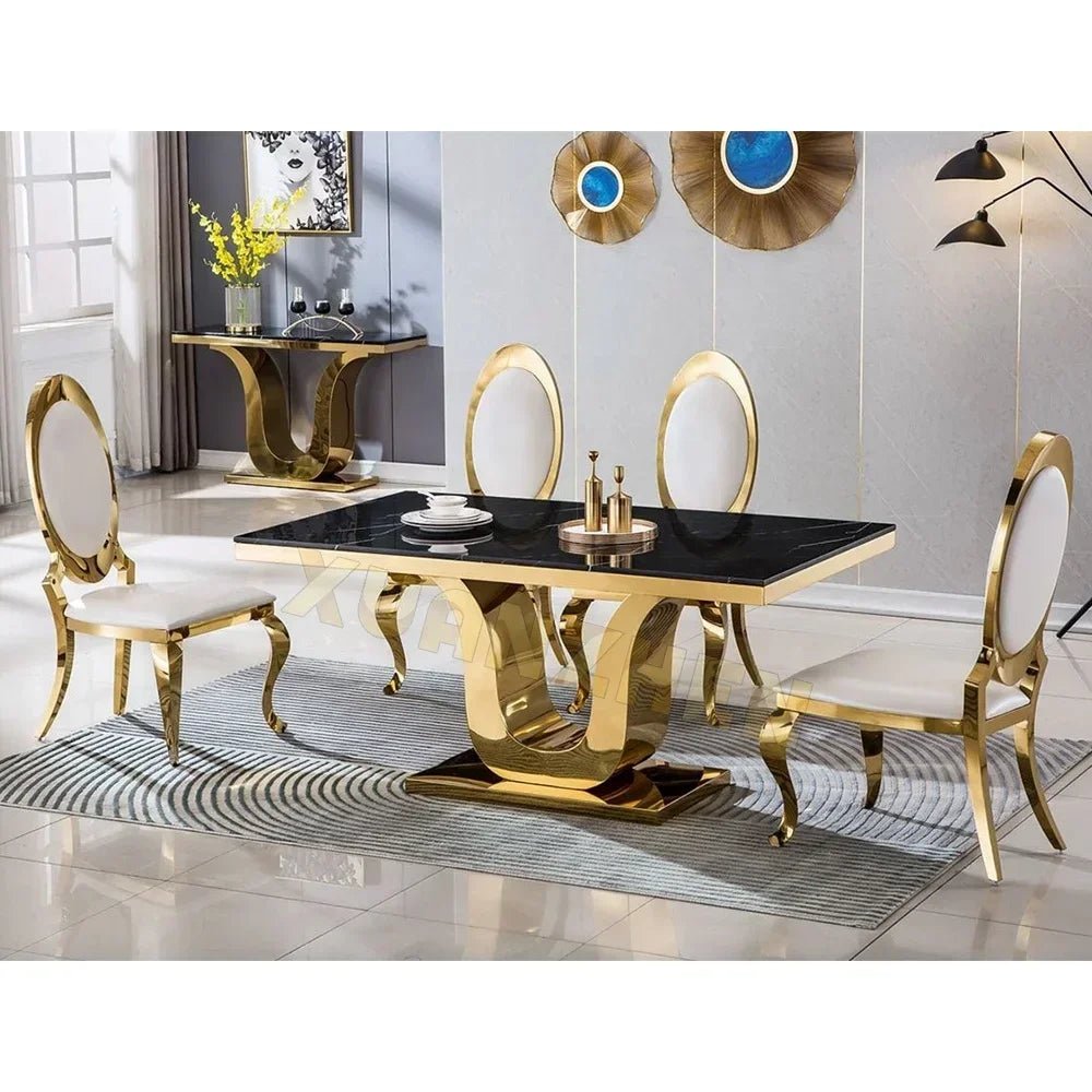 Table à manger luxe en marbre et acier inoxydable - Design moderne blanc pour salle à manger - Cuisine Chez Nadine
