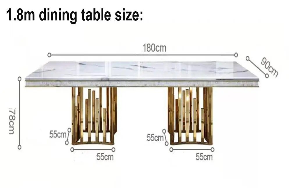 Table à manger moderne en marbre et acier inoxydable - Design rectangulaire minimaliste 8 places - Cuisine Chez Nadine