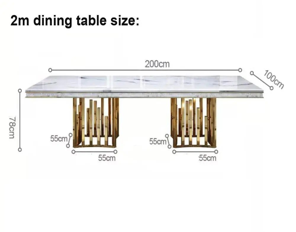 Table à manger moderne en marbre et acier inoxydable - Design rectangulaire minimaliste 8 places - Cuisine Chez Nadine