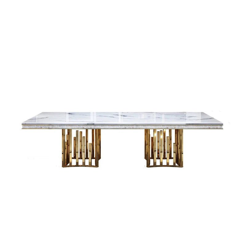 Table à manger moderne en marbre et acier inoxydable - Design rectangulaire minimaliste 8 places - Cuisine Chez Nadine