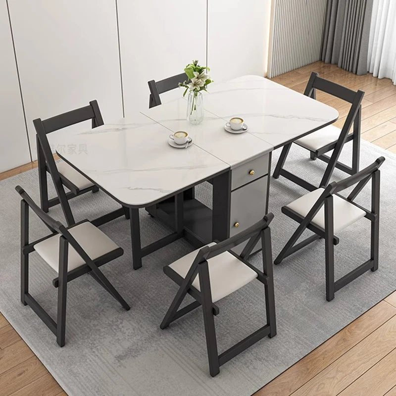 Table à manger pliante luxe italienne avec tiroirs de rangement - Design moderne glamour 6 places - Cuisine Chez Nadine