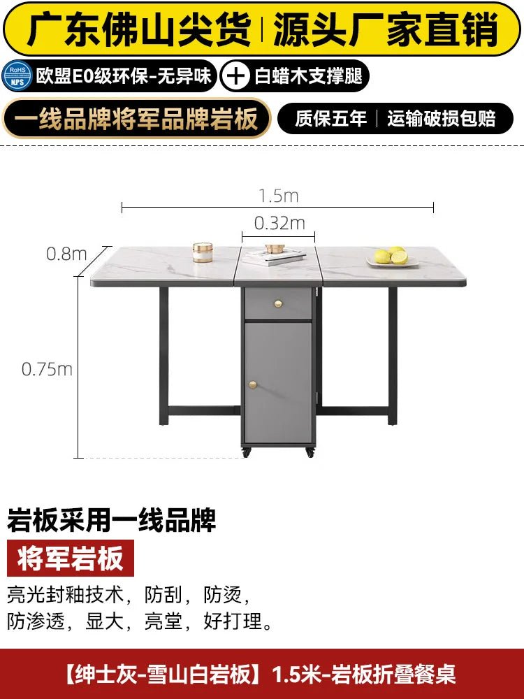 Table à manger pliante luxe italienne avec tiroirs de rangement - Design moderne glamour 6 places - Cuisine Chez Nadine