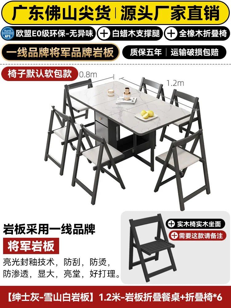 Table à manger pliante luxe italienne avec tiroirs de rangement - Design moderne glamour 6 places - Cuisine Chez Nadine