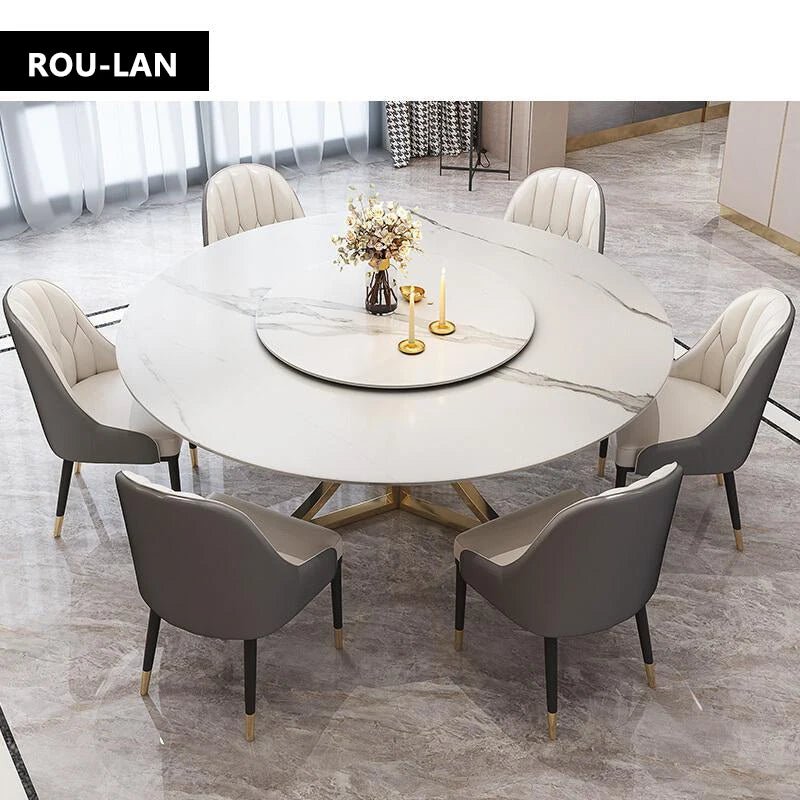 Table à manger ronde en marbre avec plateau tournant - Design moderne minimaliste 6 places - Cuisine Chez Nadine