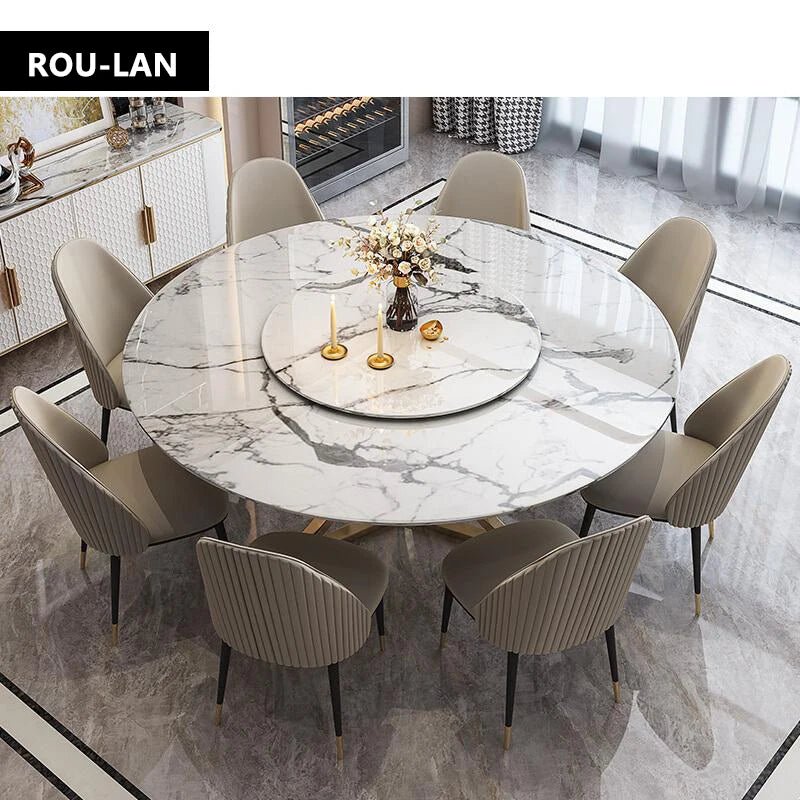 Table à manger ronde en marbre avec plateau tournant - Design moderne minimaliste 6 places - Cuisine Chez Nadine