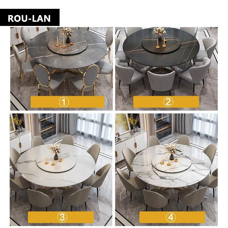 Table à manger ronde en marbre avec plateau tournant - Design moderne minimaliste 6 places - Cuisine Chez Nadine