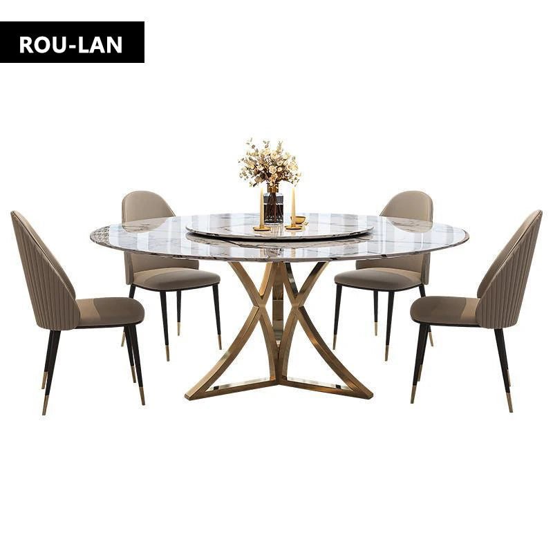 Table à manger ronde en marbre avec plateau tournant - Design moderne minimaliste 6 places - Cuisine Chez Nadine