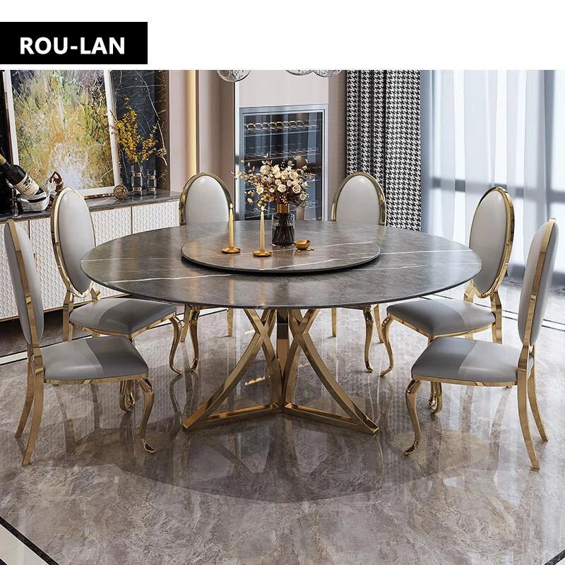 Table à manger ronde en marbre avec plateau tournant - Design moderne minimaliste 6 places - Cuisine Chez Nadine