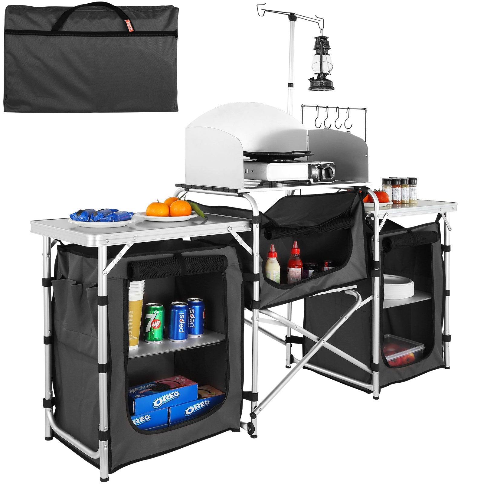 Table de cuisine de camping VEVOR en aluminium pliable avec pare - vent et rangements - Cuisine Chez Nadine