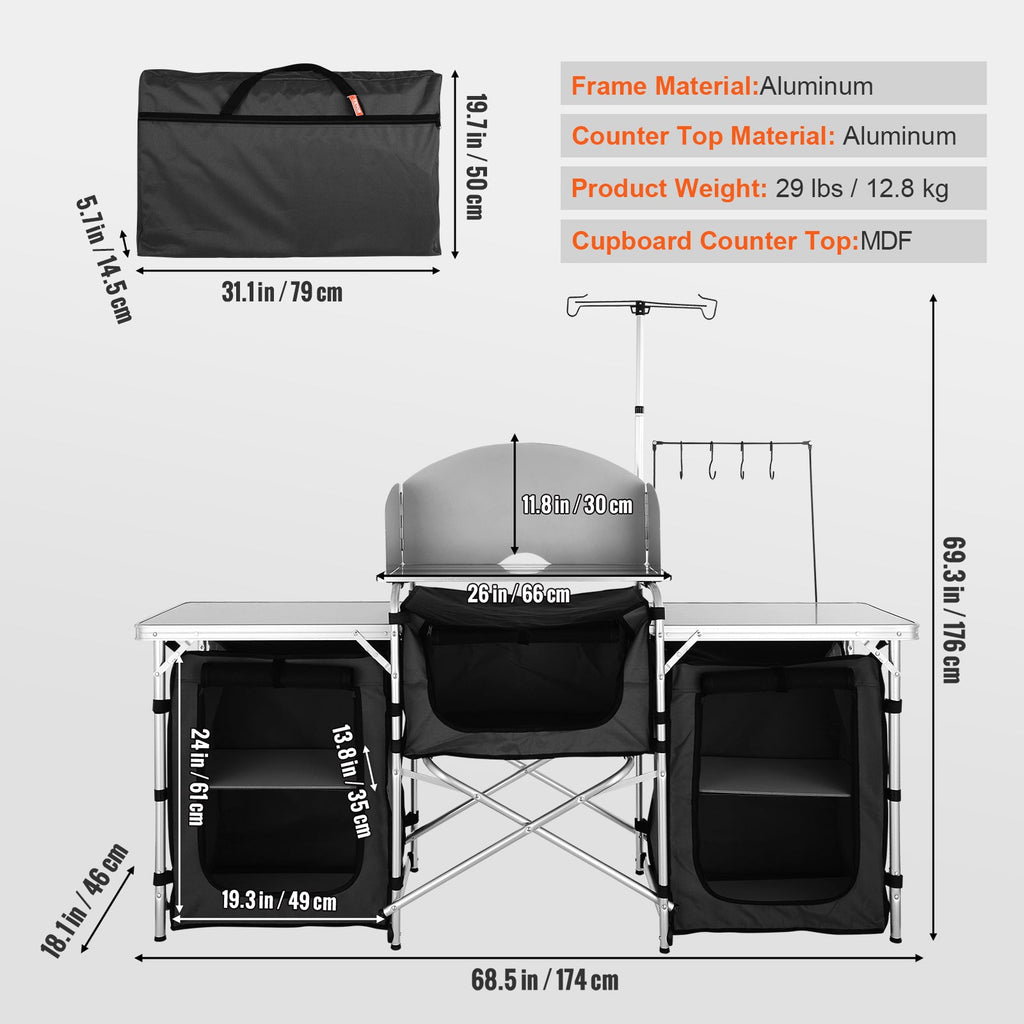 Table de cuisine de camping VEVOR en aluminium pliable avec pare - vent et rangements - Cuisine Chez Nadine