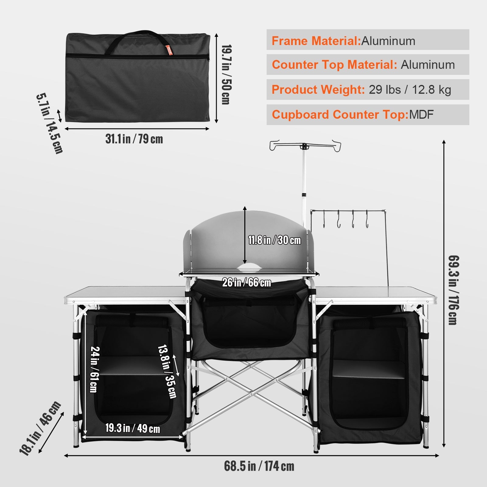 Table de cuisine de camping VEVOR en aluminium pliable avec pare - vent et rangements - Cuisine Chez Nadine