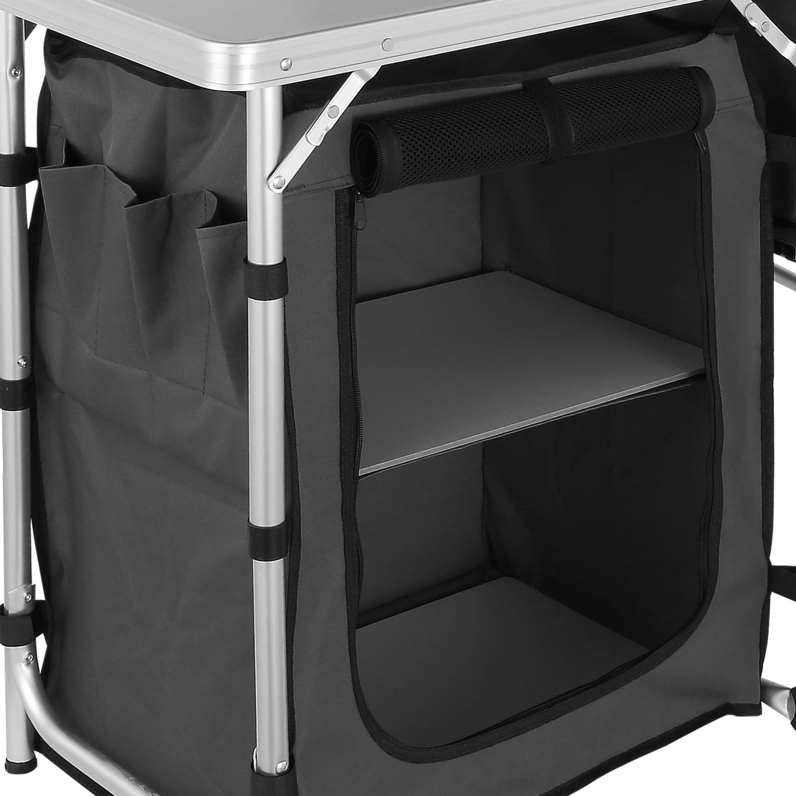 Table de cuisine de camping VEVOR en aluminium pliable avec pare - vent et rangements - Cuisine Chez Nadine