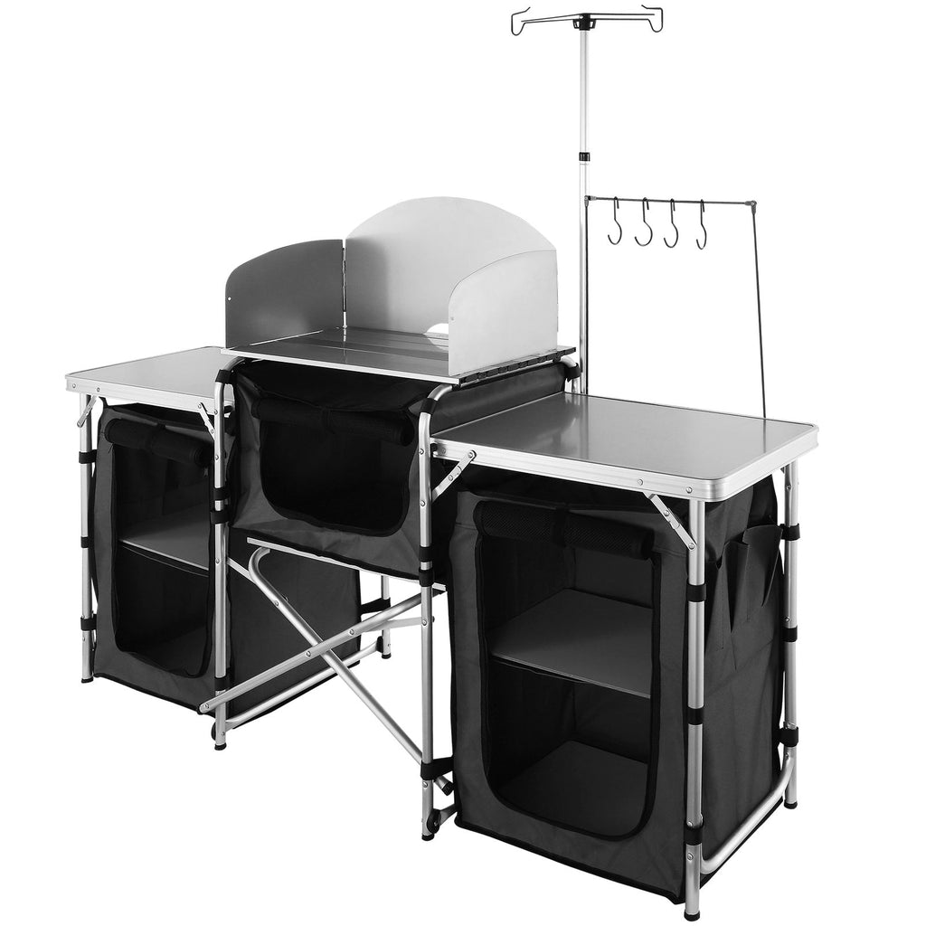 Table de cuisine de camping VEVOR en aluminium pliable avec pare - vent et rangements - Cuisine Chez Nadine