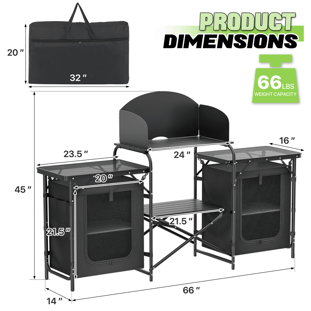 Table de cuisine pliante portable Magshion avec rangement et pare - vent - Table de camping extérieur en aluminium avec sac de transport à fermeture éclair - Cuisine Chez Nadine