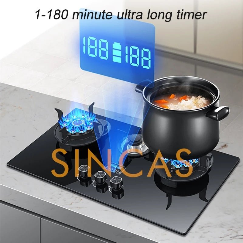 Table de Cuisson Gaz 3 Feux 5.2KW - Verre Trempé Encastrable avec Minuterie - Cuisine Chez Nadine