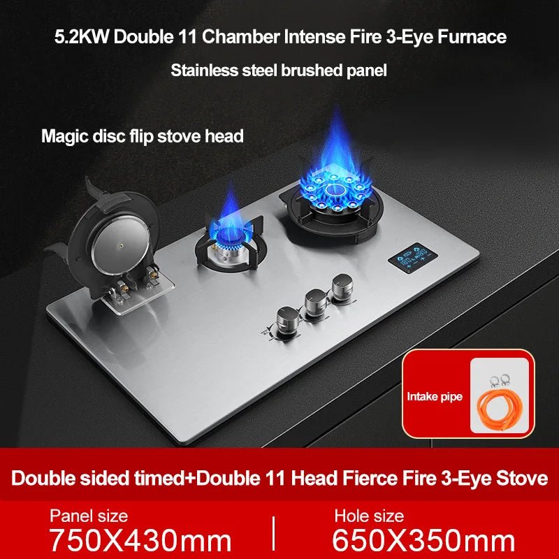 Table de Cuisson Gaz 3 Feux 5.2KW - Verre Trempé Encastrable avec Minuterie - Cuisine Chez Nadine