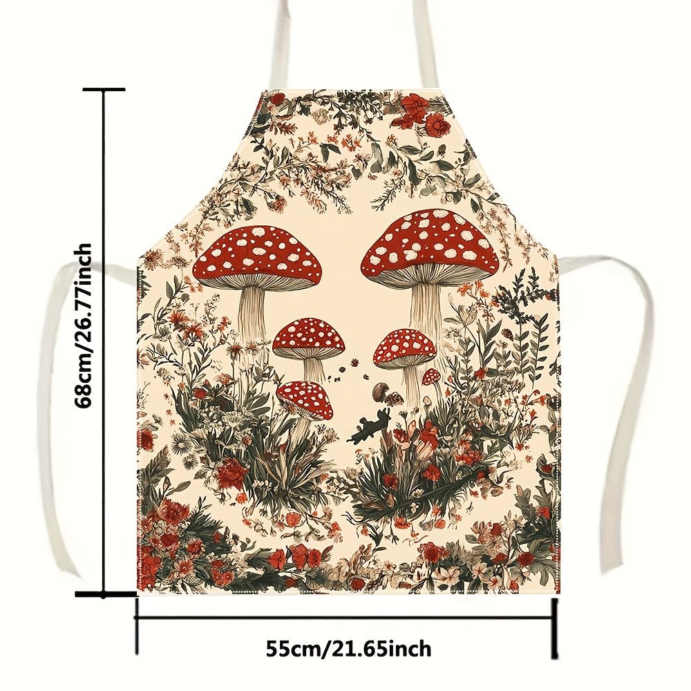 Tablier en lin motif champignons et fleurs - Style cottagecore - Cuisine Chez Nadine