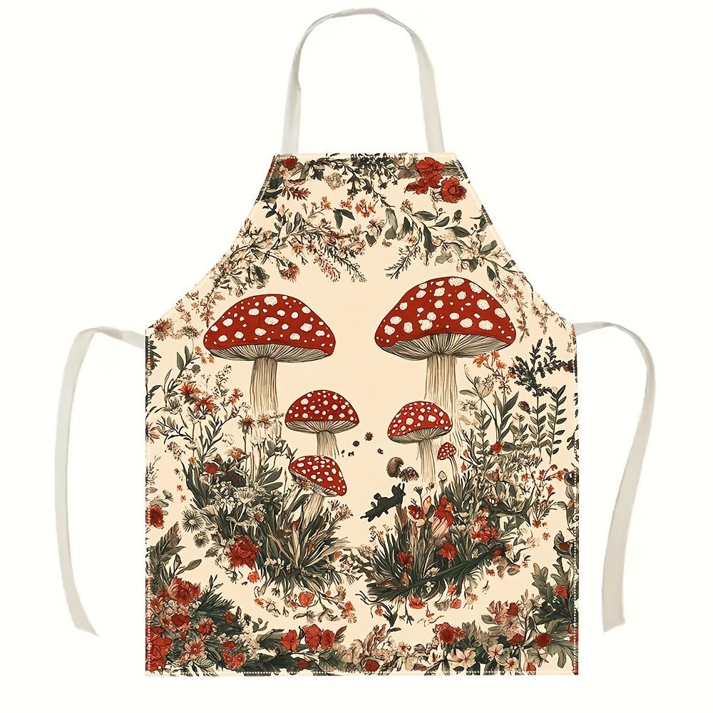 Tablier en lin motif champignons et fleurs - Style cottagecore - Cuisine Chez Nadine