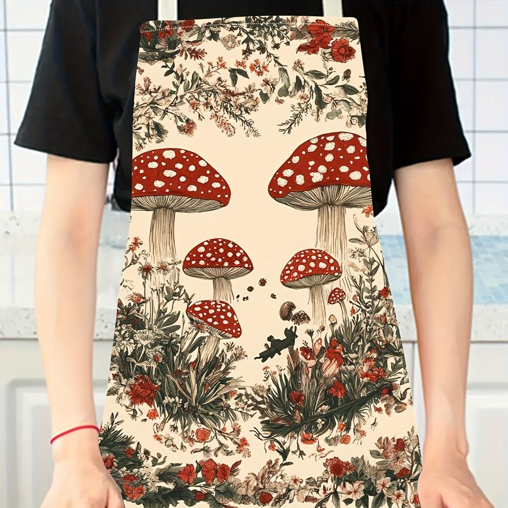 Tablier en lin motif champignons et fleurs - Style cottagecore - Cuisine Chez Nadine