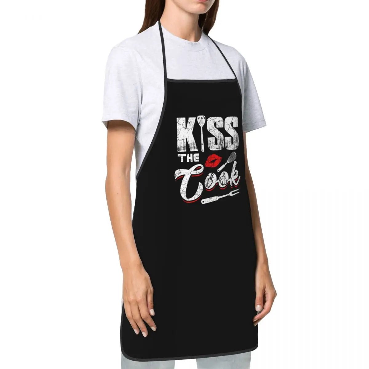 Tablier Rétro "Kiss The Cook" - Tablier de Cuisine Unisexe en Tissu Oxford - Cuisine Chez Nadine
