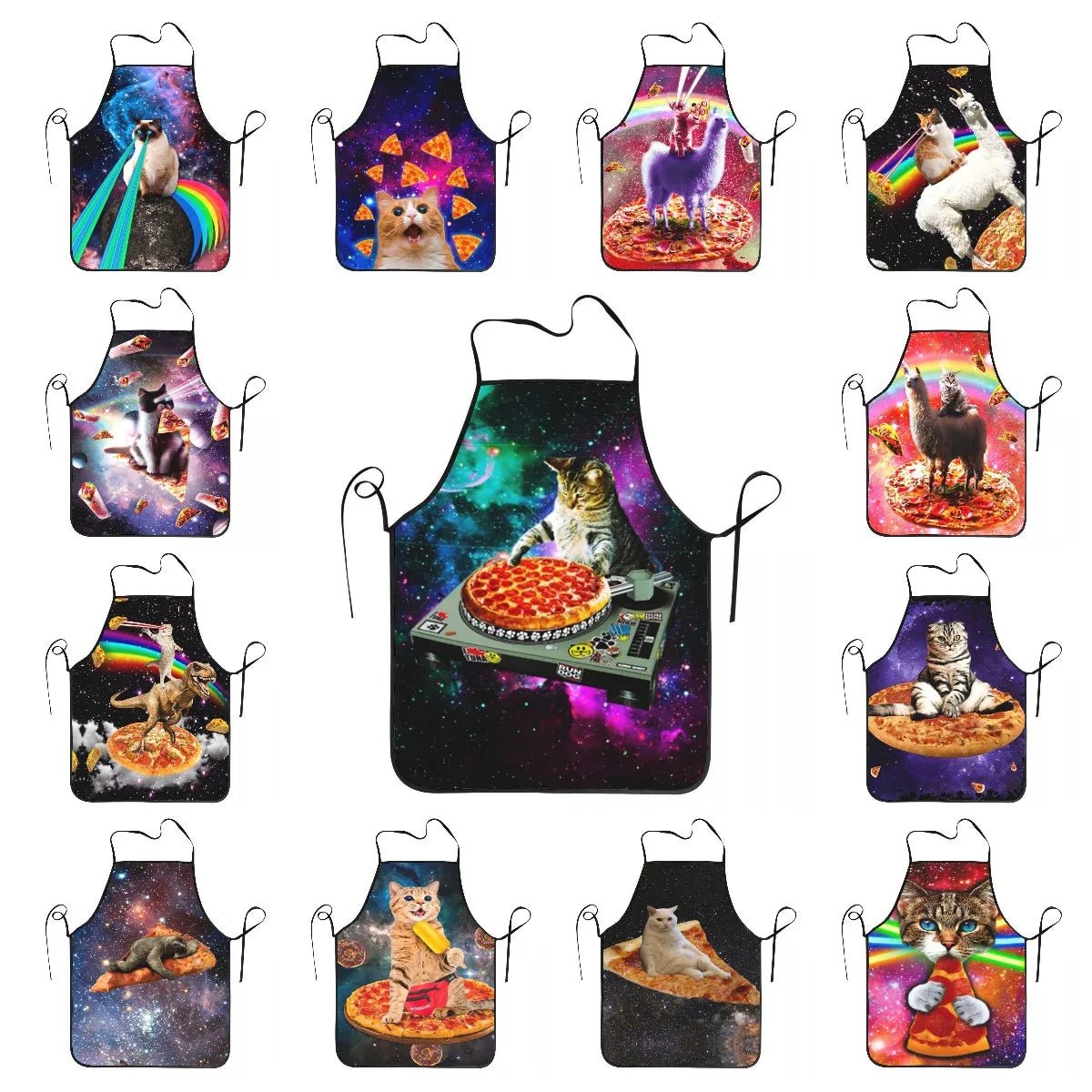 Tablier Space DJ Cat Pizza - Tablier de Cuisine Unisexe Original en Tissu Non Tissé - Cuisine Chez Nadine