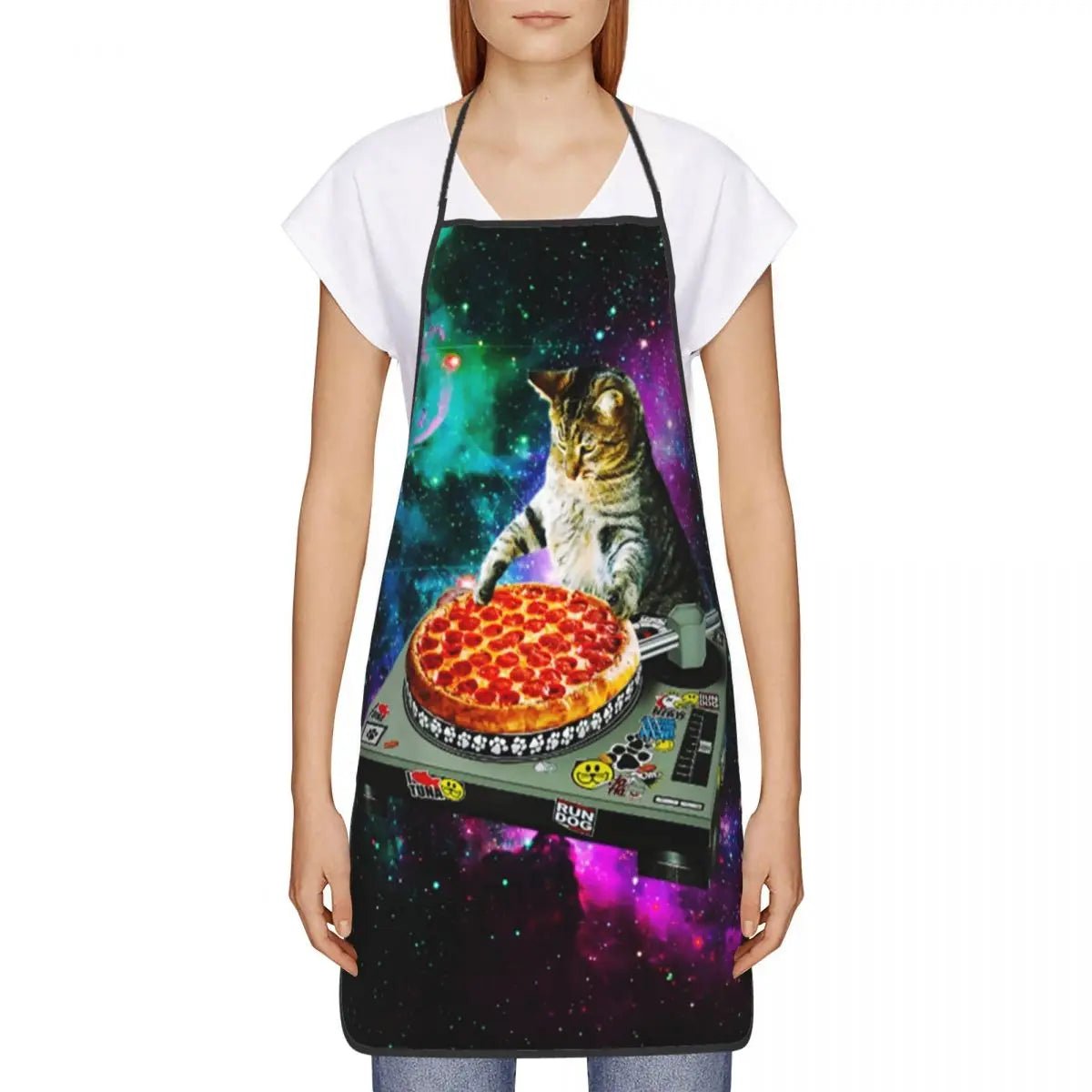 Tablier Space DJ Cat Pizza - Tablier de Cuisine Unisexe Original en Tissu Oxford - Cuisine Chez Nadine