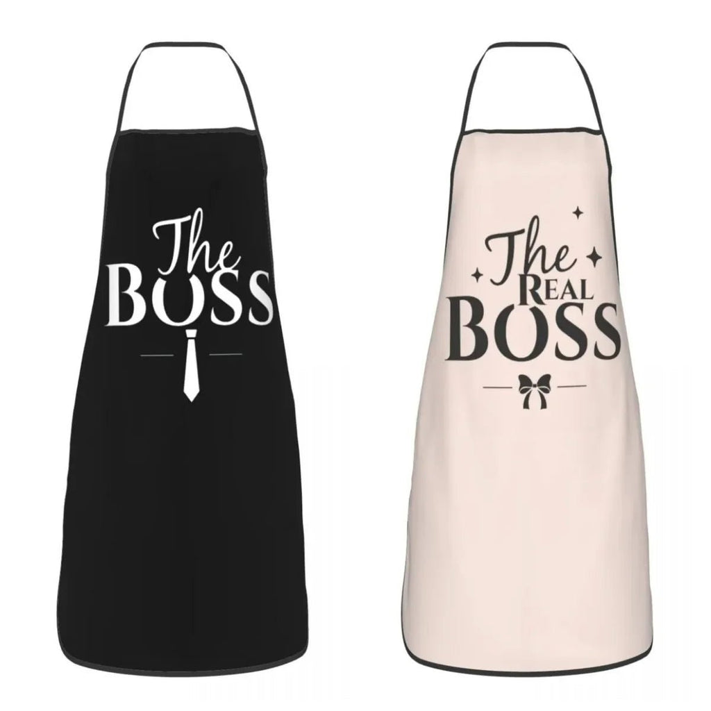Tablier "The Boss / The Real Boss" - Tablier de Couple Humoristique en Tissu Oxford - Cuisine Chez Nadine