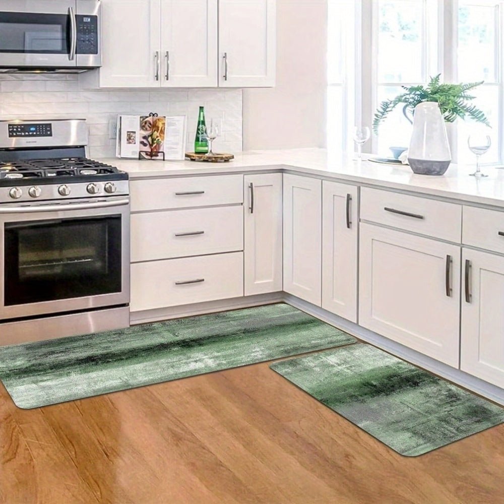 Tapis de cuisine antidérapant vert sauge motif abstrait - Cuisine Chez Nadine
