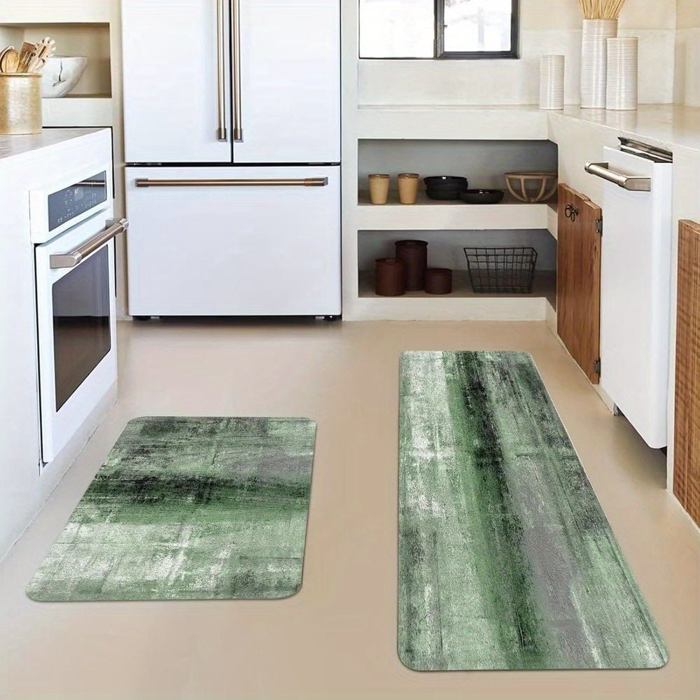 Tapis de cuisine antidérapant vert sauge motif abstrait - Cuisine Chez Nadine