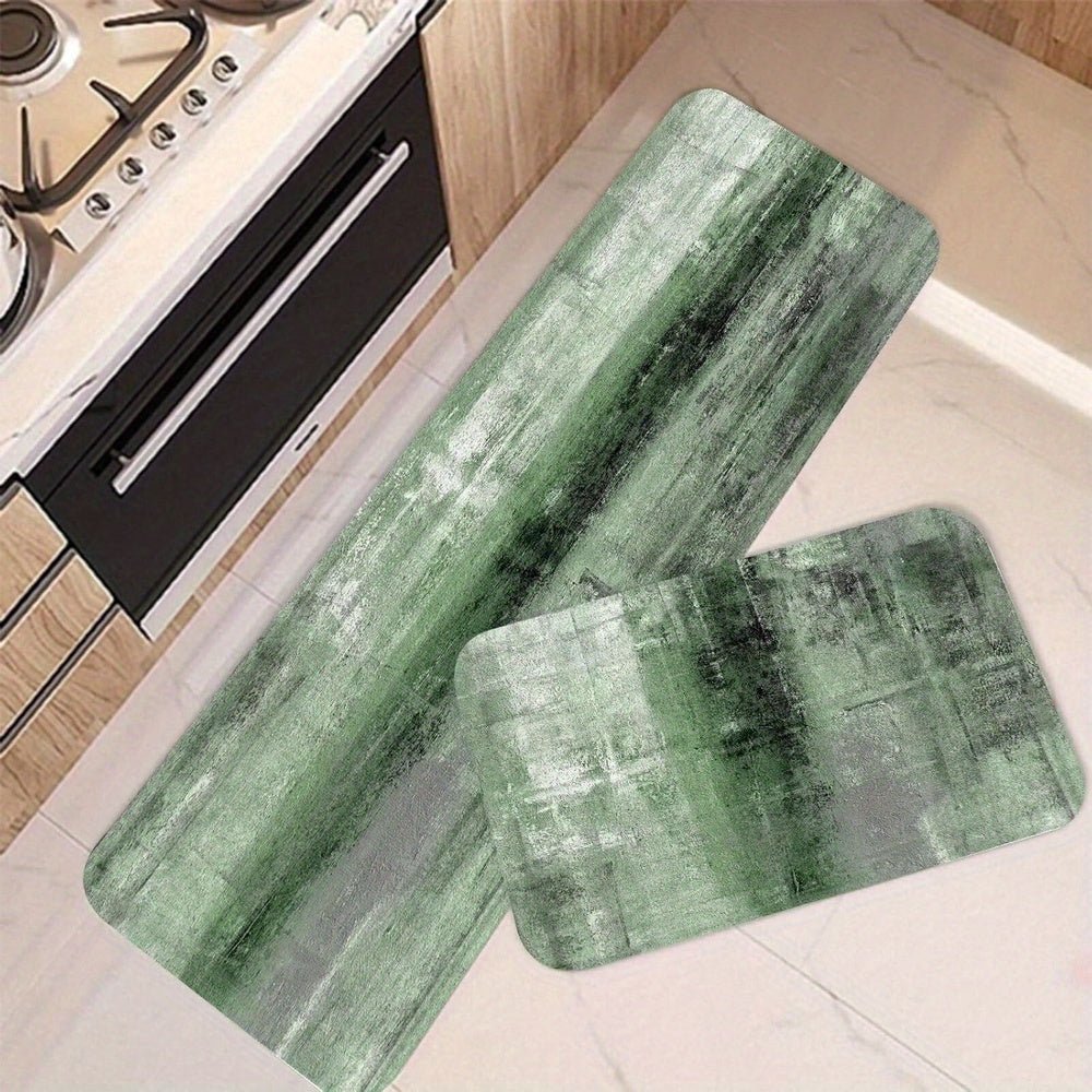 Tapis de cuisine antidérapant vert sauge motif abstrait - Cuisine Chez Nadine