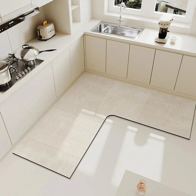 Tapis de Cuisine en Forme de L Luxe Simple - Tapis PVC Imperméable Antidérapant Facile à Nettoyer - Cuisine Chez Nadine