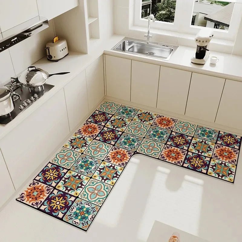 Tapis de Cuisine en Forme de L Luxe Simple - Tapis PVC Imperméable Antidérapant Facile à Nettoyer - Cuisine Chez Nadine