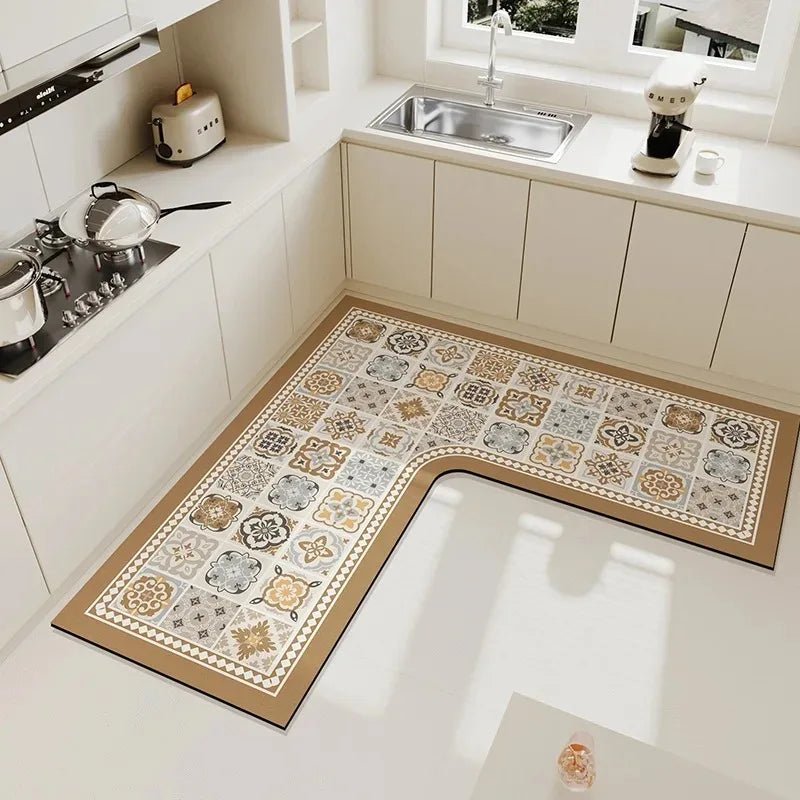 Tapis de Cuisine en Forme de L Luxe Simple - Tapis PVC Imperméable Antidérapant Facile à Nettoyer - Cuisine Chez Nadine