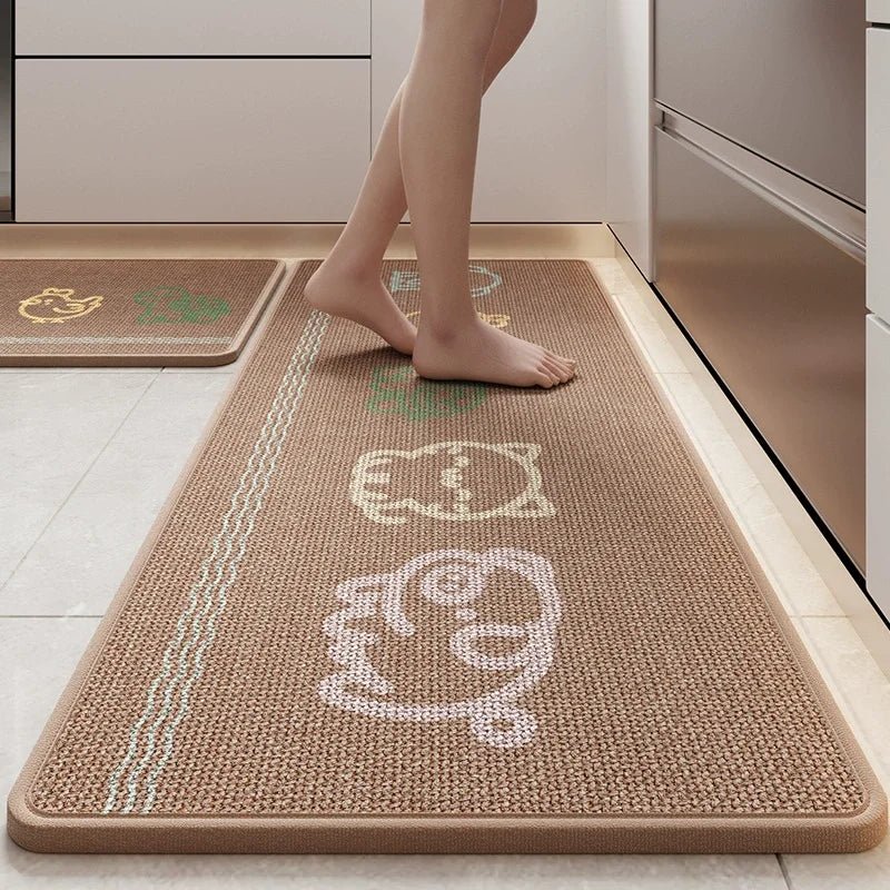 Tapis de Cuisine en Lin Imprimé Motif Cartoon - Tapis Antidérapant Absorbant pour Cuisine et Entrée - Cuisine Chez Nadine