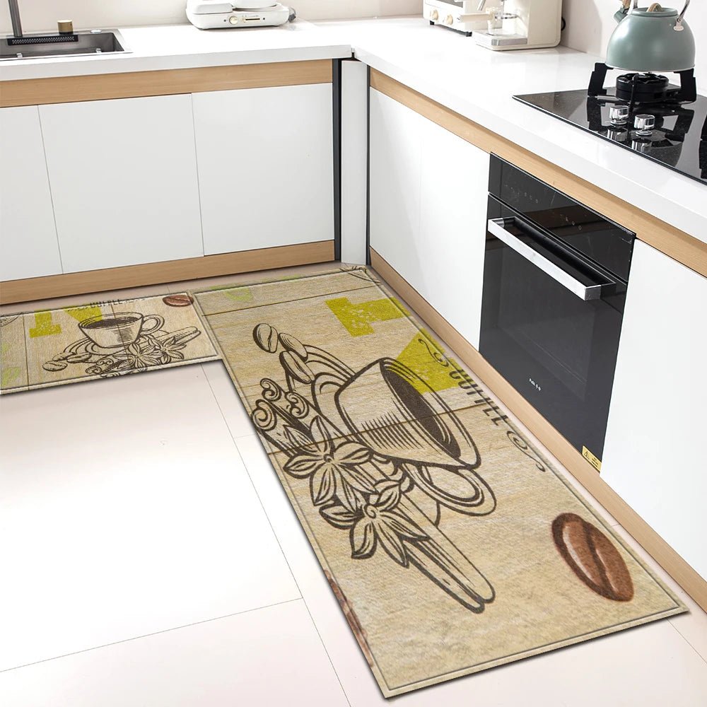Tapis de Cuisine Motif Café Antidérapant - Tapis Mémoire de Forme Imperméable Polyvalent - Cuisine Chez Nadine